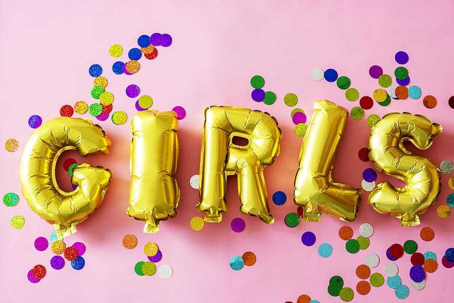 Gold Girls Letter Balloons on Pink Surface, alphabets, background HD wallpaper