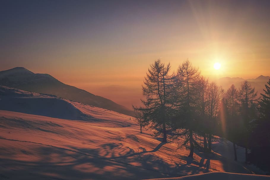 sunset, mountain, nature, landscape, clouds, sky, summit, peak HD wallpaper