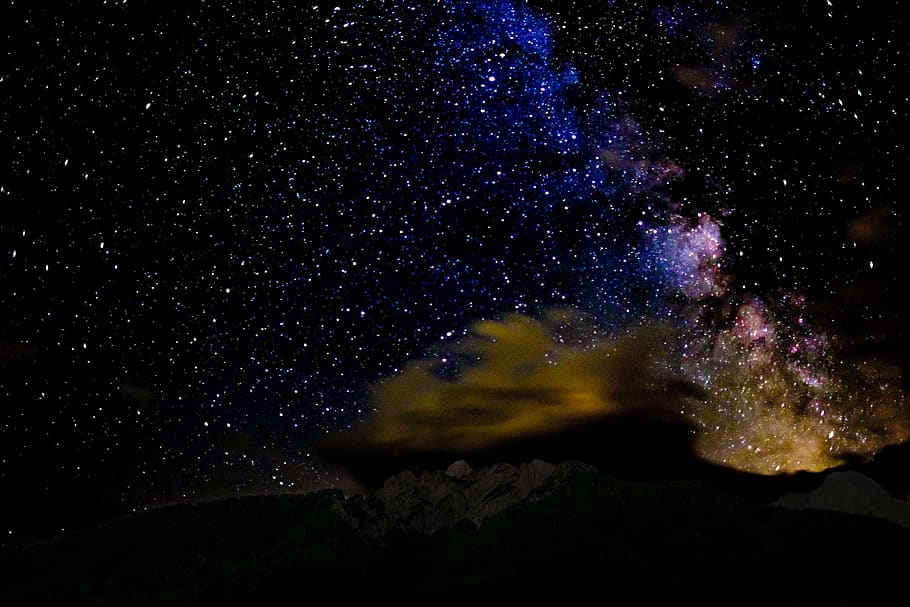 star, sky, starry sky, night, mountains, landscape, clouds HD wallpaper