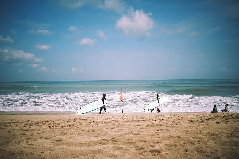 indonesia, kuta, sea, water, beach, land, sky, horizon over water HD wallpaper
