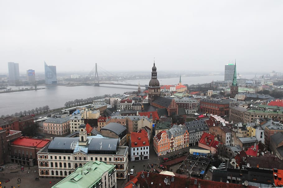 riga, latvia, viewpoint, town, travel, river, city, built structure HD wallpaper
