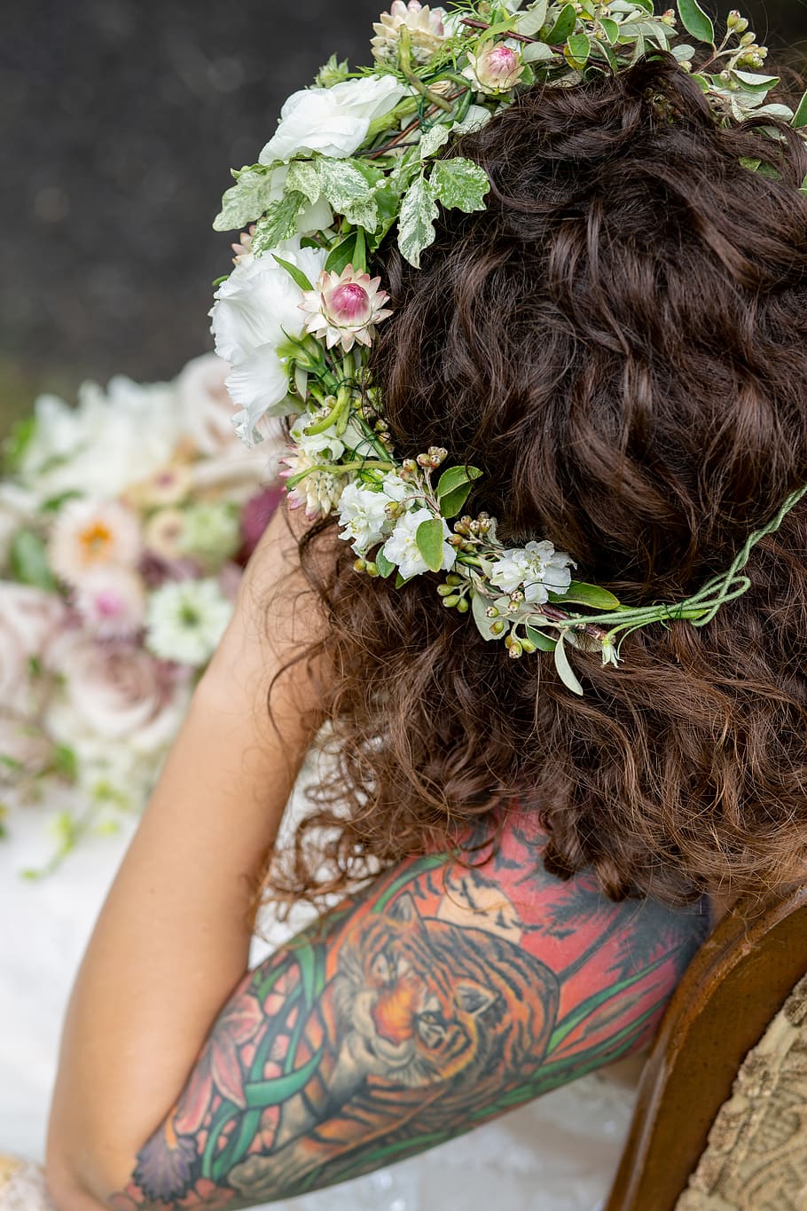 Close-Up Photo of Woman Wearing Flower Headdress, arm, beautiful HD wallpaper