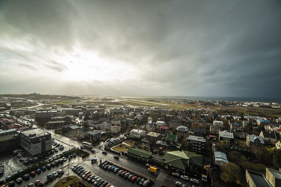 sun, sunset, overview, metropoli, landscape, cloud, rain, outdoor HD wallpaper