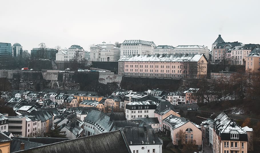 luxembourg, luxembourg city, snow, winter, white, houses, topview