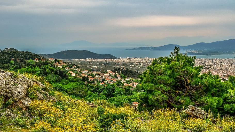 landscape, scenery, spring, nature, springtime, village, town HD wallpaper