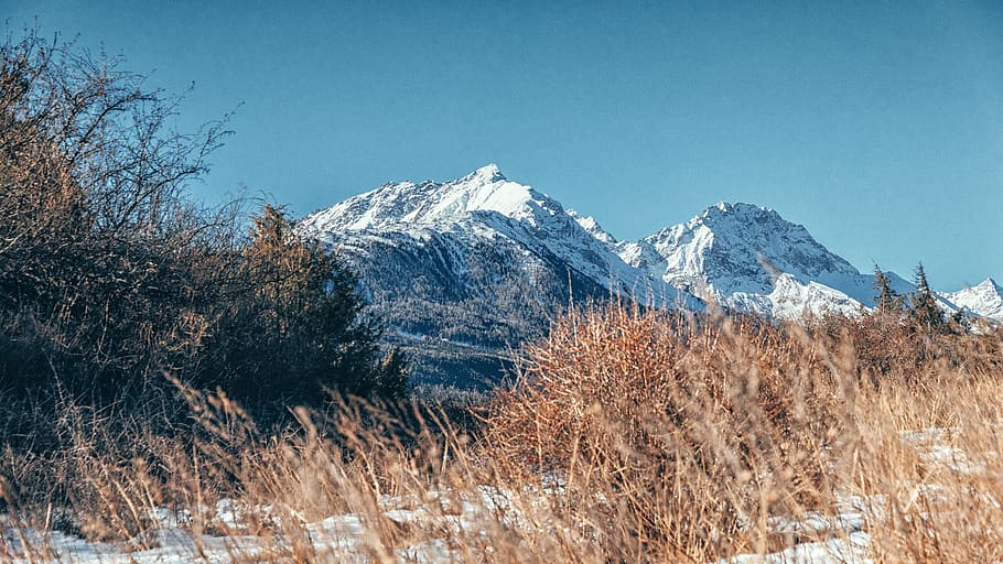mountain under blue sky, nature, outdoors, mountain range, peak HD wallpaper