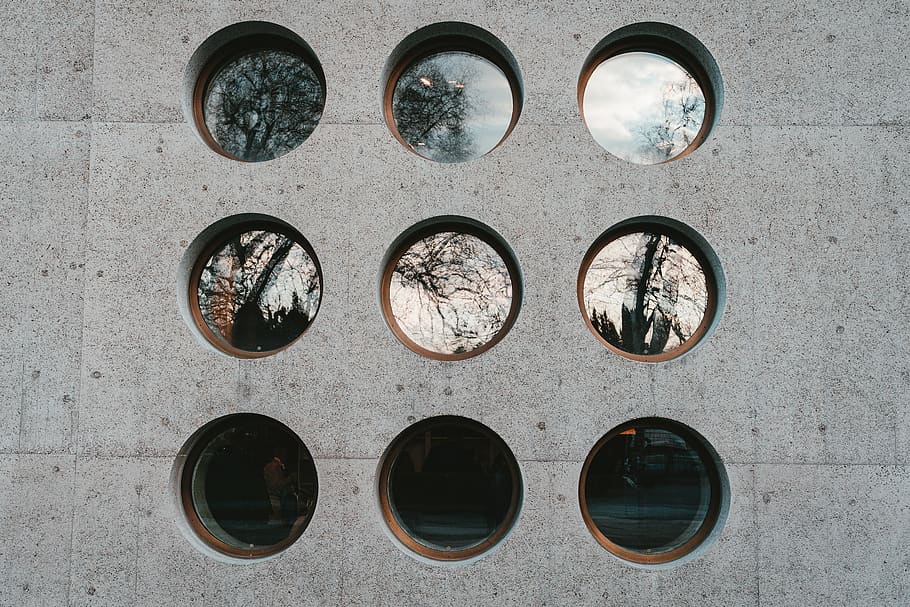 nine round windows on wall, switzerland, zürich, landesmuseum