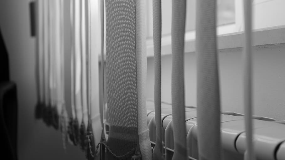 Greyscale Photography of Curtain, black-and-white, close-up, depth of field, HD wallpaper