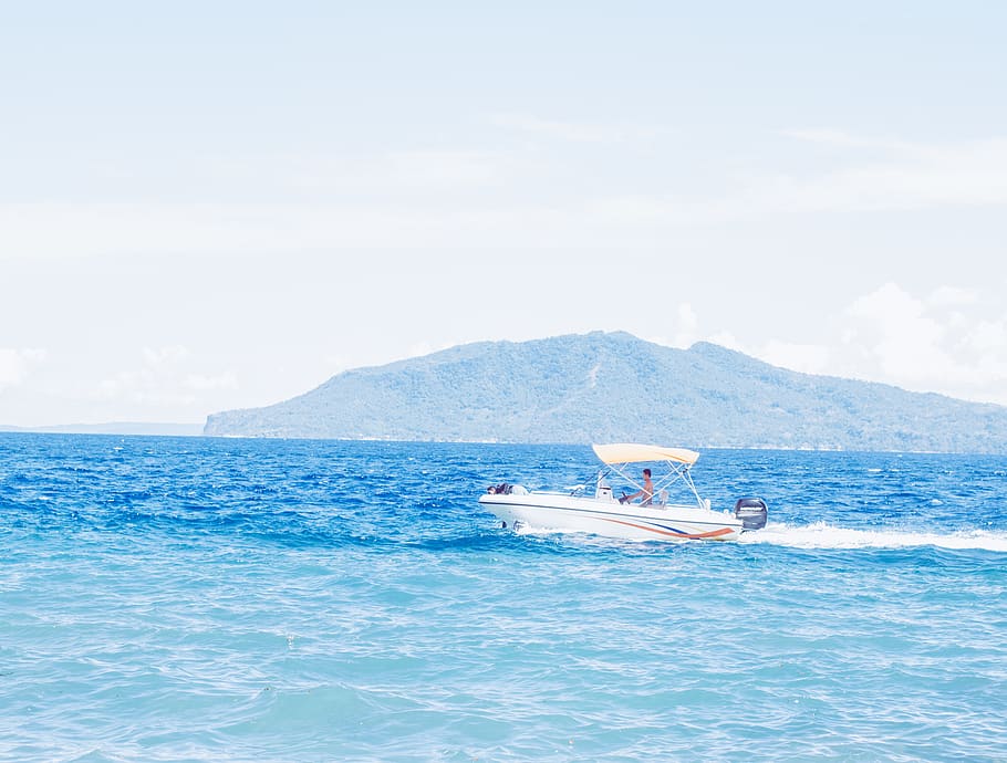 beach, boat, forest, trees, sky, blue, sea, summer, water, nautical vessel HD wallpaper