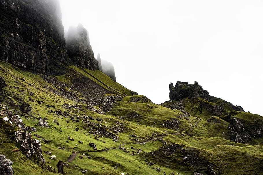 mountains under cloudy sky, nature, outdoors, mountain range HD wallpaper
