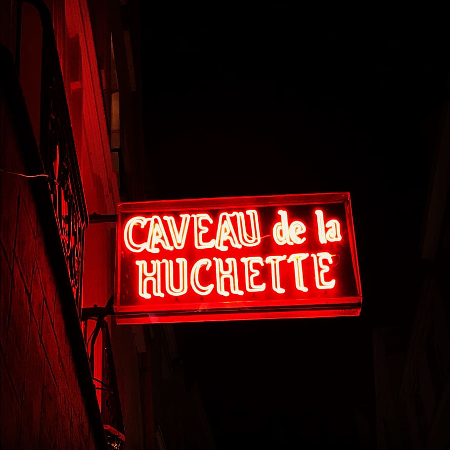 Caveau De La Huchette neon light signage, red, jazz, club, night HD wallpaper