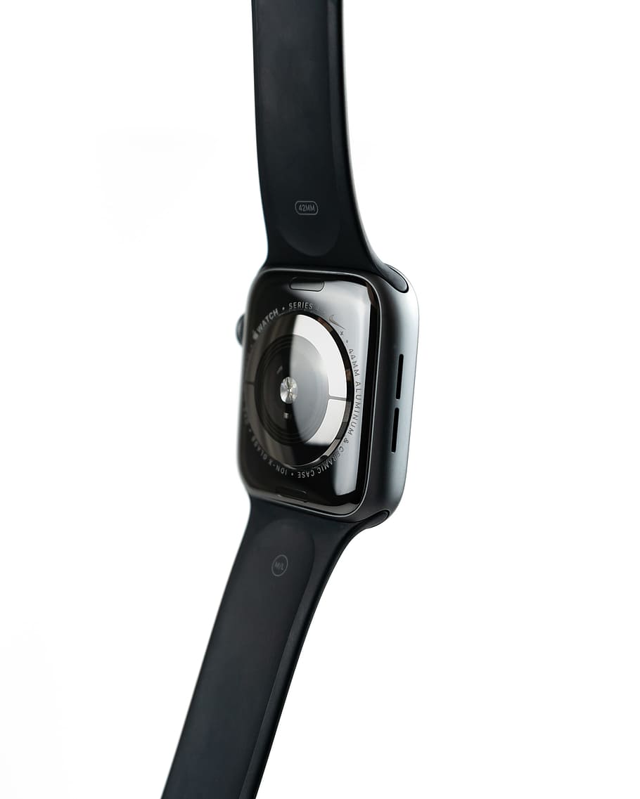black Apple Watch with black Sport Band, smart watch, wearable