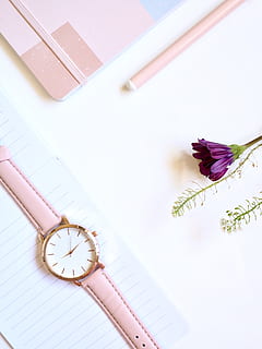 write, white space, flatlay, business, feminine, pink, simple HD wallpaper