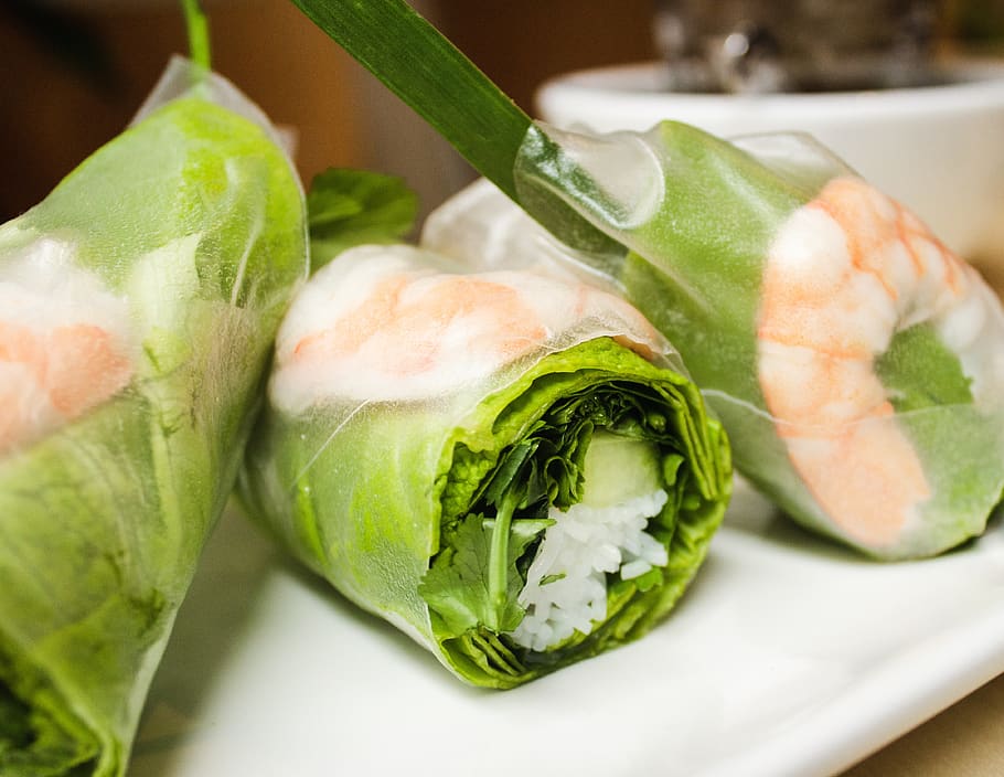 vegetable sushi on plate, plant, food, meal, seafood, green, fish HD wallpaper