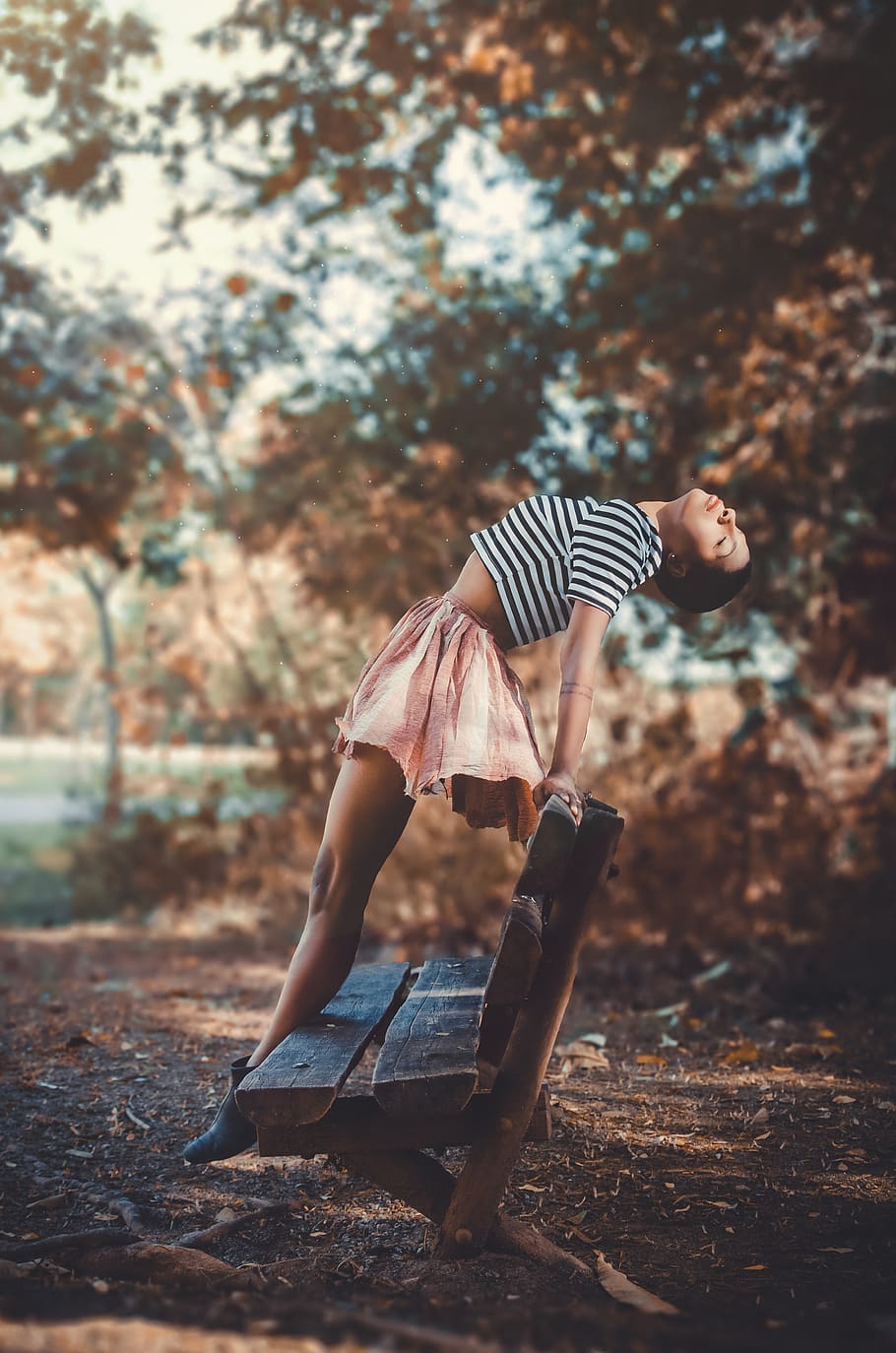 Woman Stretching Her Body , bench, model, park, person, pose HD wallpaper