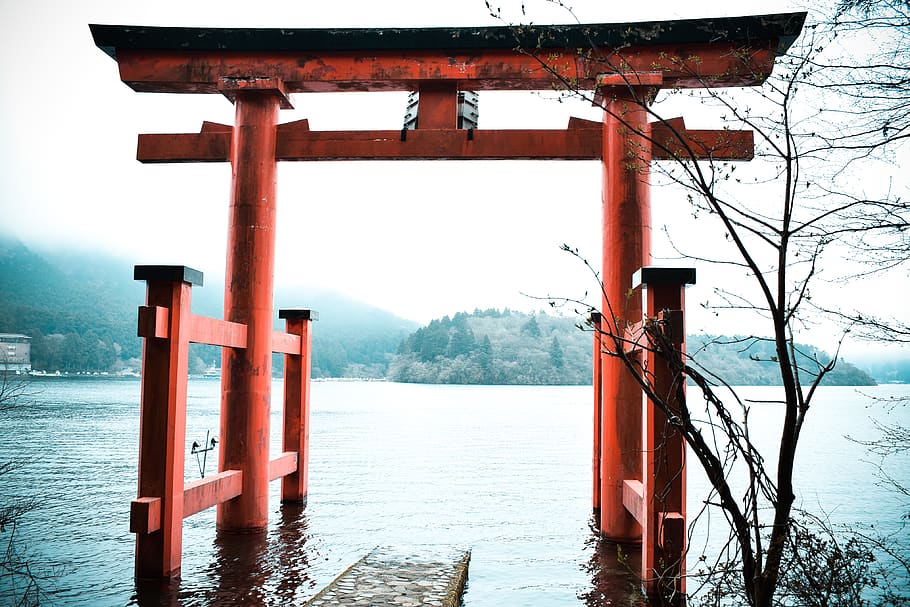 japan, gate, shrine, temple, mont fuji, hakone, travel, shinto, HD wallpaper