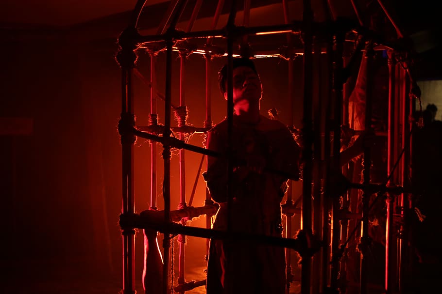 person standing in cage, human, people, outdoors, night, scaffolding HD wallpaper