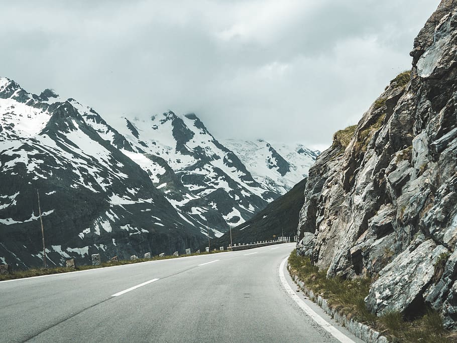 Concrete Road Surrounded Mountains during Golden Hour, adventure HD wallpaper