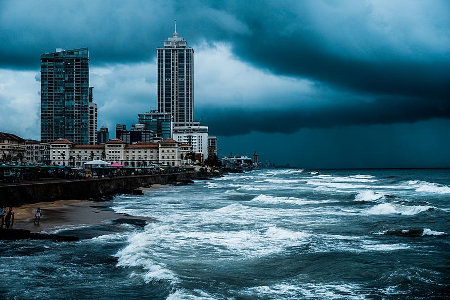 grey high-rise building, housing, coast, sea, nature, outdoors HD wallpaper