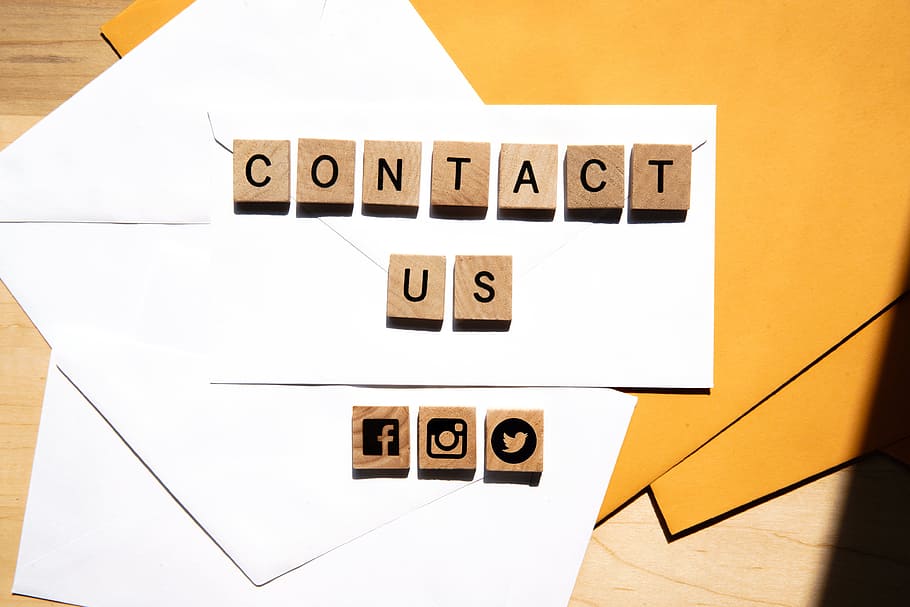 Contact Us Lettering Photo, Business, Office, Flatlay, Social Media
