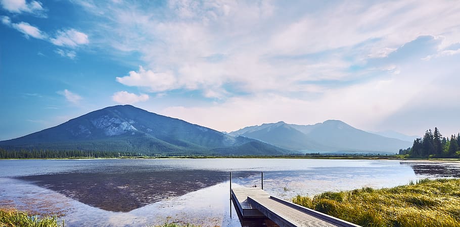 canada, vermilion lakes, water, mountain, sky, cloud - sky, HD wallpaper