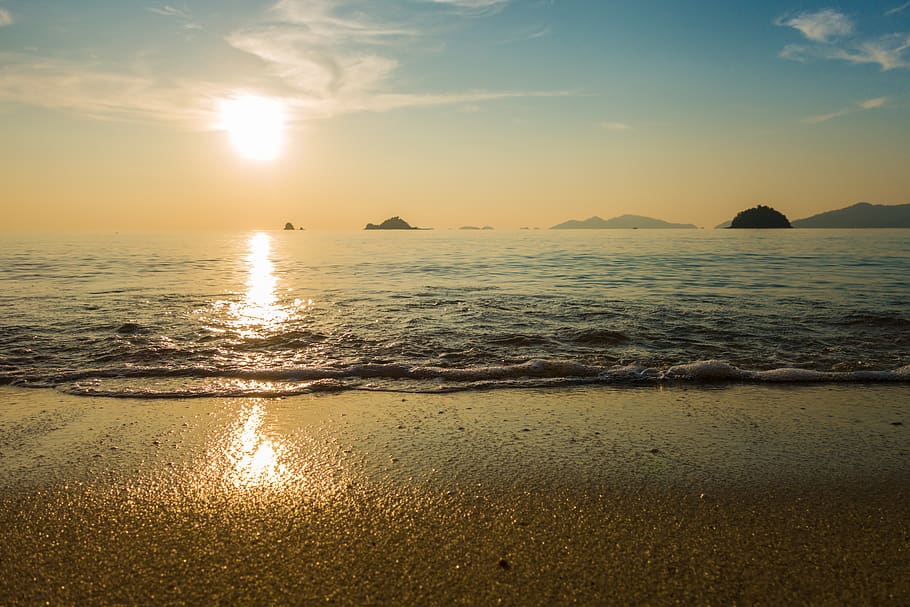 waters, beach, sunset, sea, sand, vietnam, thailand, sunrise HD wallpaper