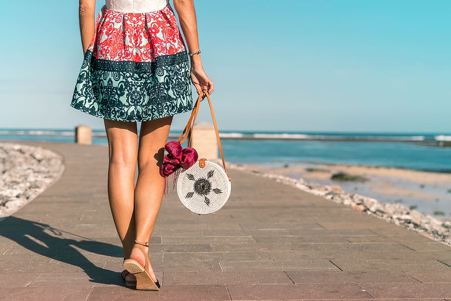 Woman Wearing Mini Skirt Holding Round Wicker Bag, accessory, HD wallpaper