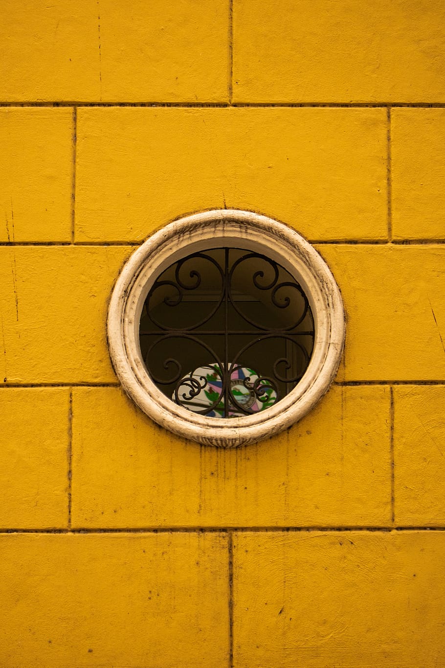 Round Window, concrete, wall, yellow, wall - building feature HD wallpaper