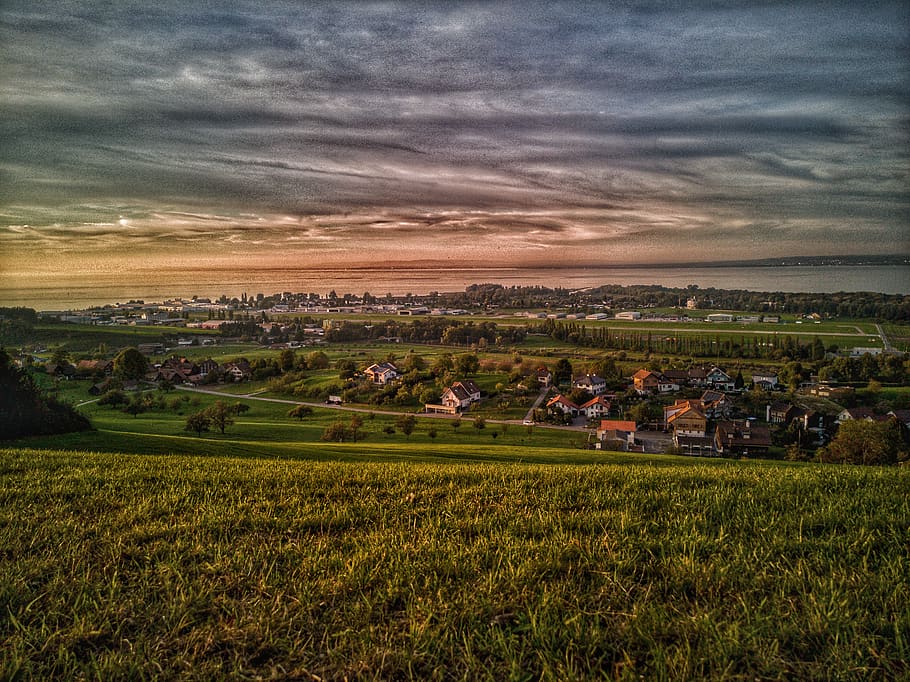 view, viewpoint, landscape, lake, nature, sunset, cloudscape HD wallpaper
