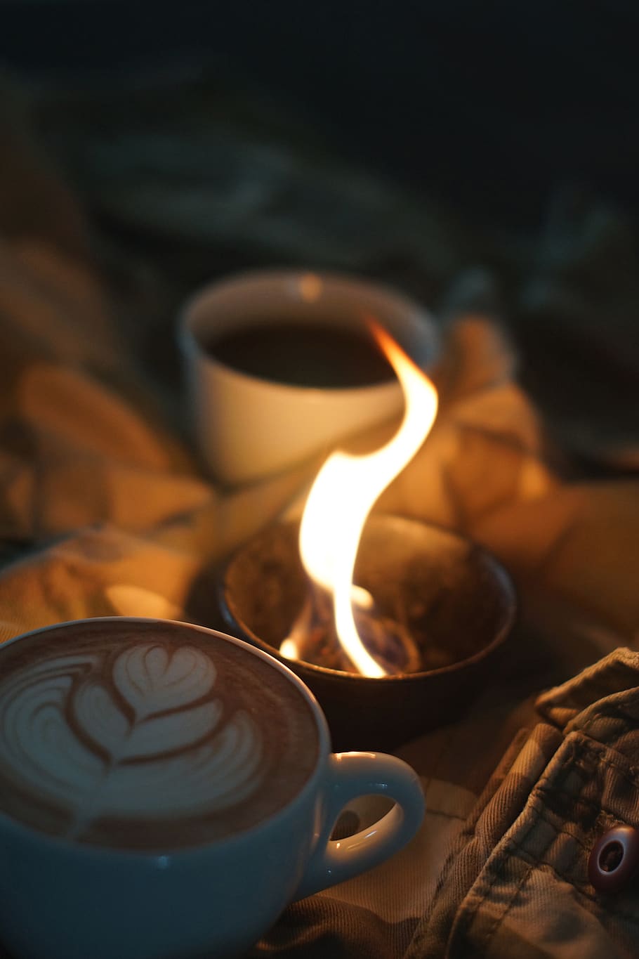 latte art, fire, food and drink, burning, indoors, no people HD wallpaper