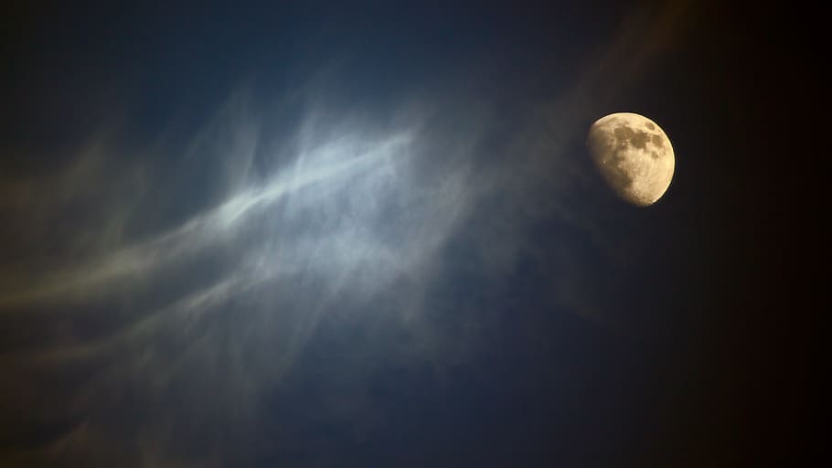 moon, sky, night, blue, dark, black, astronomy, midnight, lunar HD wallpaper