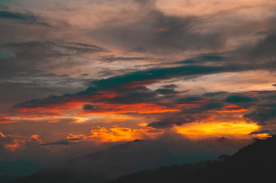 White Clouds during Golden Hour, beautiful, bright, dawn, golden horizon HD wallpaper