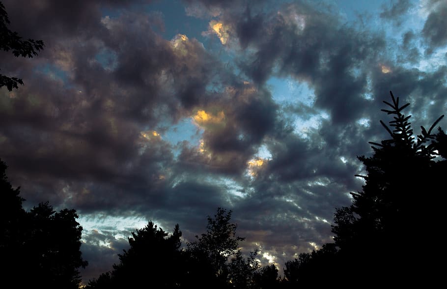 canada, limehouse, cloudscape, forest, grey, orange, red, yellow HD wallpaper