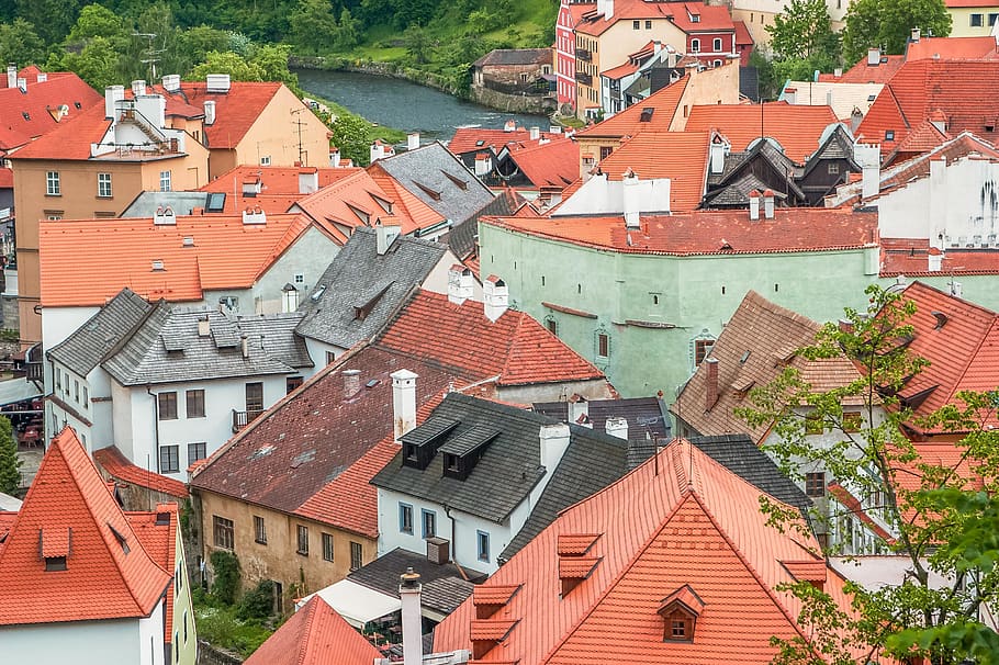 hungary, rooftop, rooftops, roofs, village, town, colors, building exterior HD wallpaper