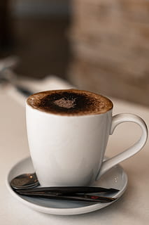 ceramic teacup with black latte, coffee cup, drink, beverage HD wallpaper