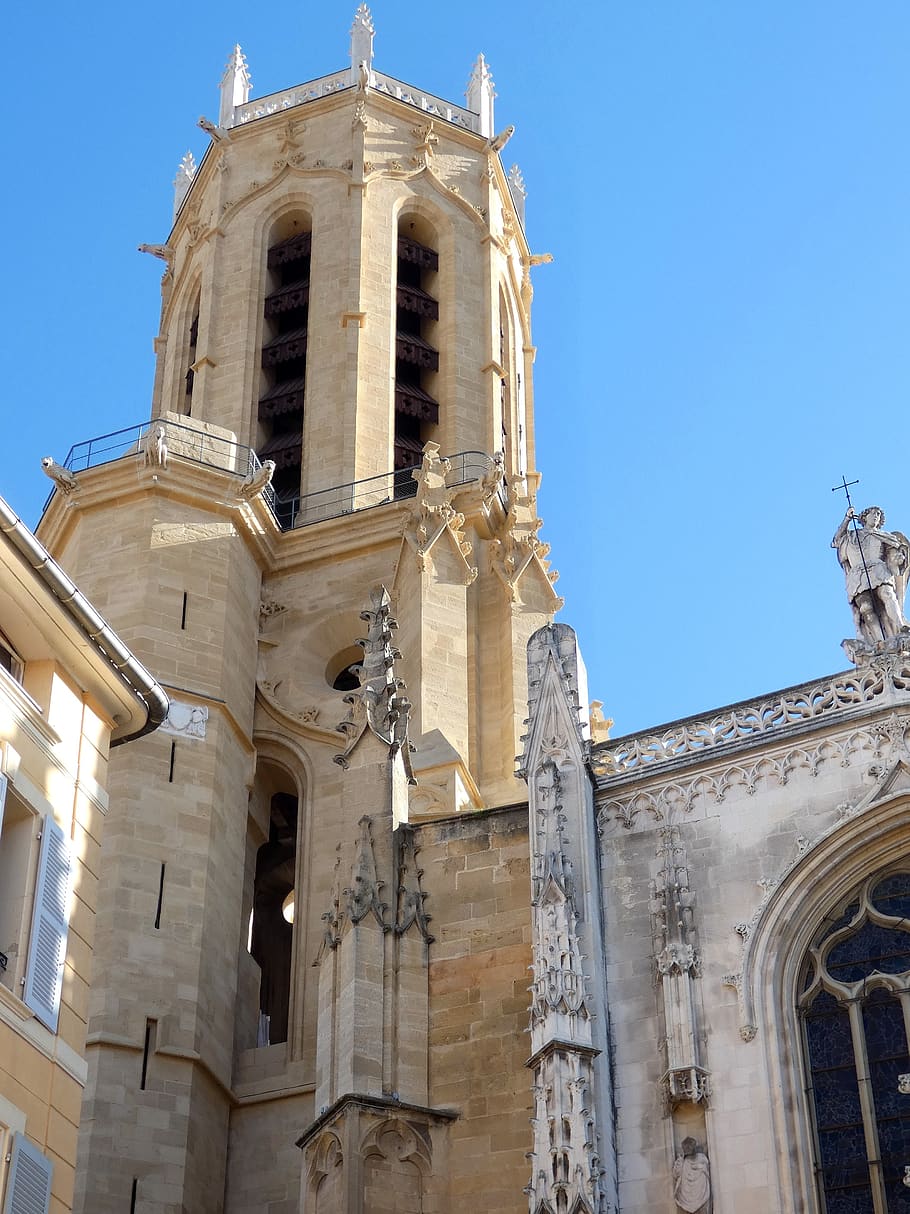 aix-en-provence, cathedral, st-sauveur, bell tower, low angle view, HD wallpaper