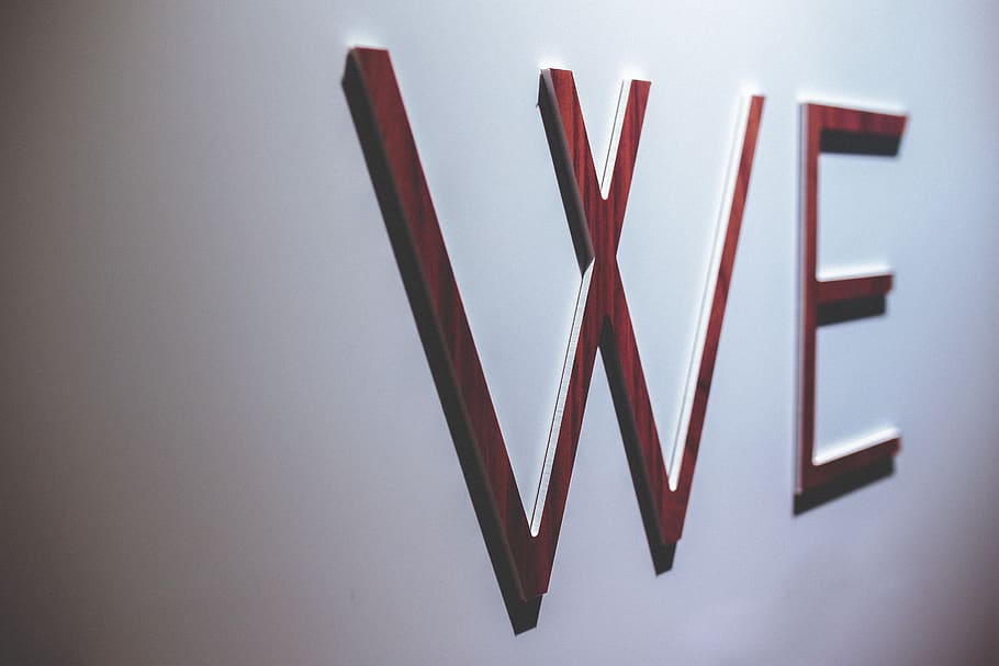 Wooden letters / WE, wall, word, gray, gray background, studio shot HD wallpaper