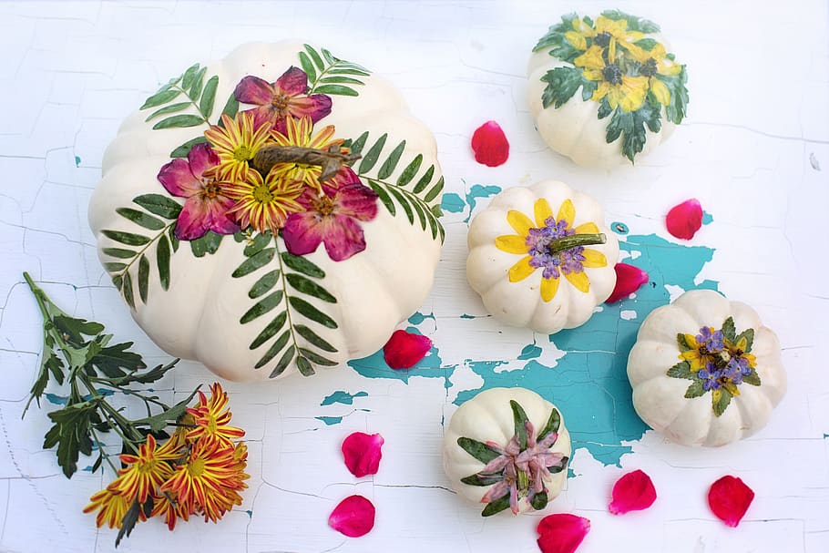 fall, autumn, pumpkins, white pumpkins, decorations, decoupage HD wallpaper