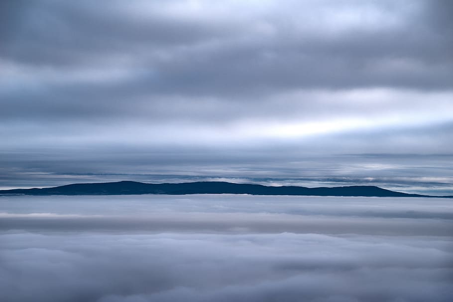 landscape, winter, mountain, cloud, cloudy, mist, sky, evening HD wallpaper