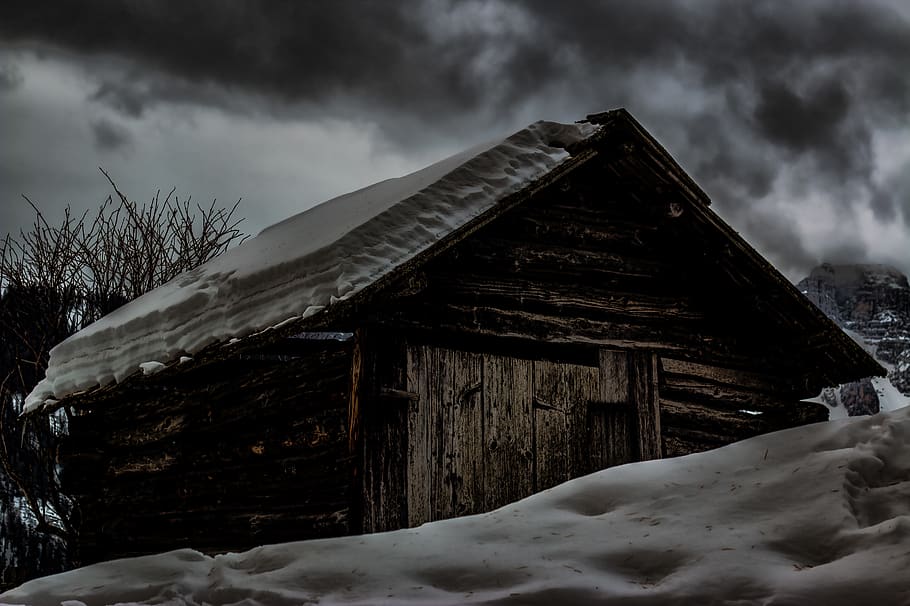 Cabin Covered by Snow, cold, dawn, desktop wallpaper, frost, frozen HD wallpaper