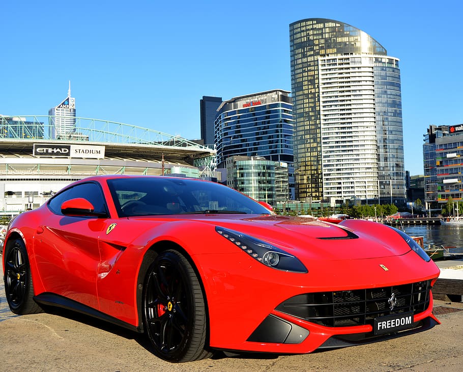 australia, docklands, red, melbourne, victoria, sports car HD wallpaper