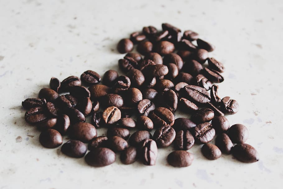 Coffee Beans on White Surface, aromatic, caffeine, dry, roasted HD wallpaper