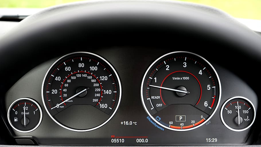 Black Vehicle Instrument Cluster Panel, close-up, dashboard, speedometer HD wallpaper