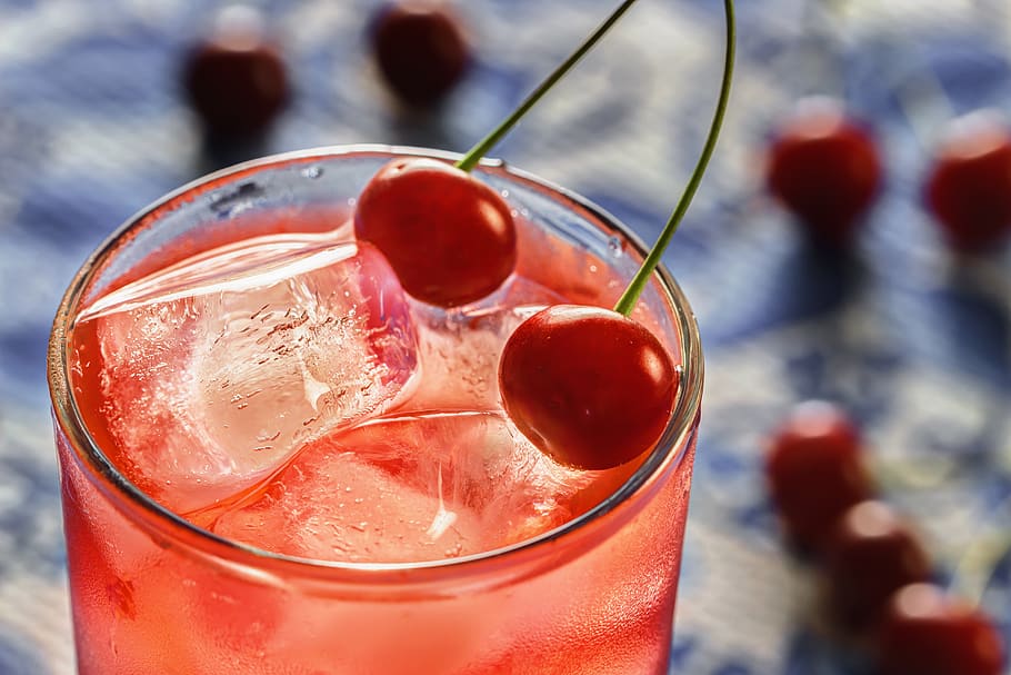 cherry, ice, cold, glass, drink, dessert, fruit, healthy, diet HD wallpaper