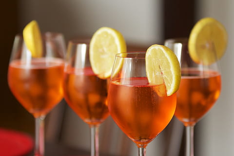 aperol, spritz, lemon, cocktail, glasses, refreshment, drink HD wallpaper