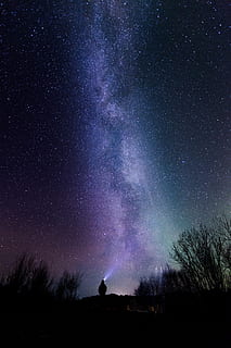 Silhouette Photography Of Person Under Starry Sky, astronomy HD wallpaper