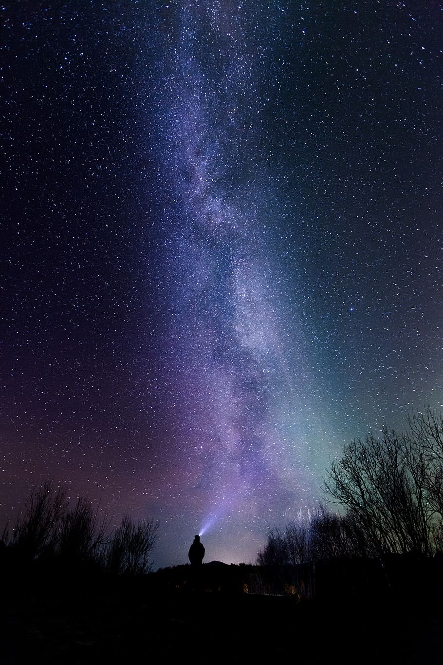 Silhouette Photography Of Person Under Starry Sky, astronomy
