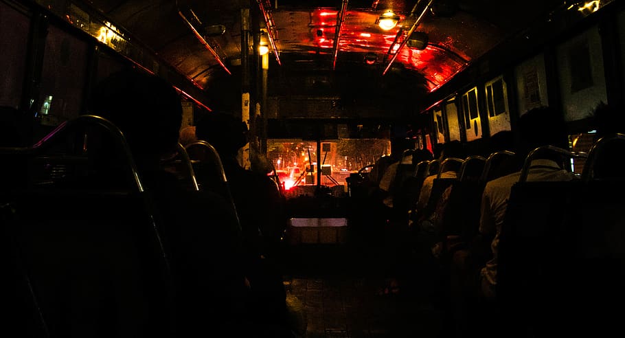 bus, night, red, trafic, group of people, illuminated, real people HD wallpaper