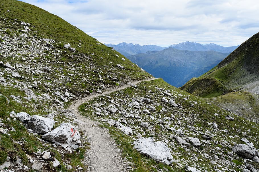 Rocks Beside Path, adventure, clouds, daylight, grass, hike, hill HD wallpaper