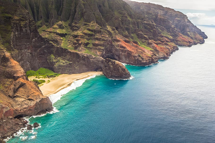 napali coast, kauai, hawaii, nature, beach, coastline, water, HD wallpaper